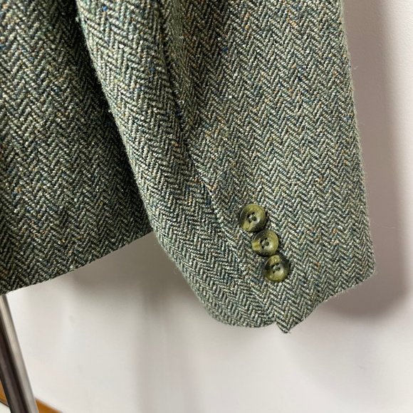 Vintage LL Bean Women's Petite XL Wool Blend Tweed Herringbone Blazer Green - Picture 5 of 14